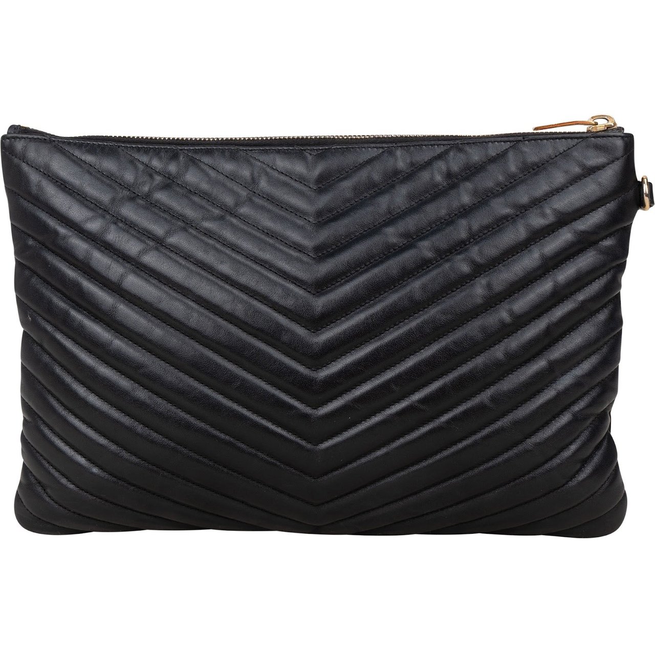 Saint Laurent Saint Laurent Quilted Chevron Leather Clutch Zwart