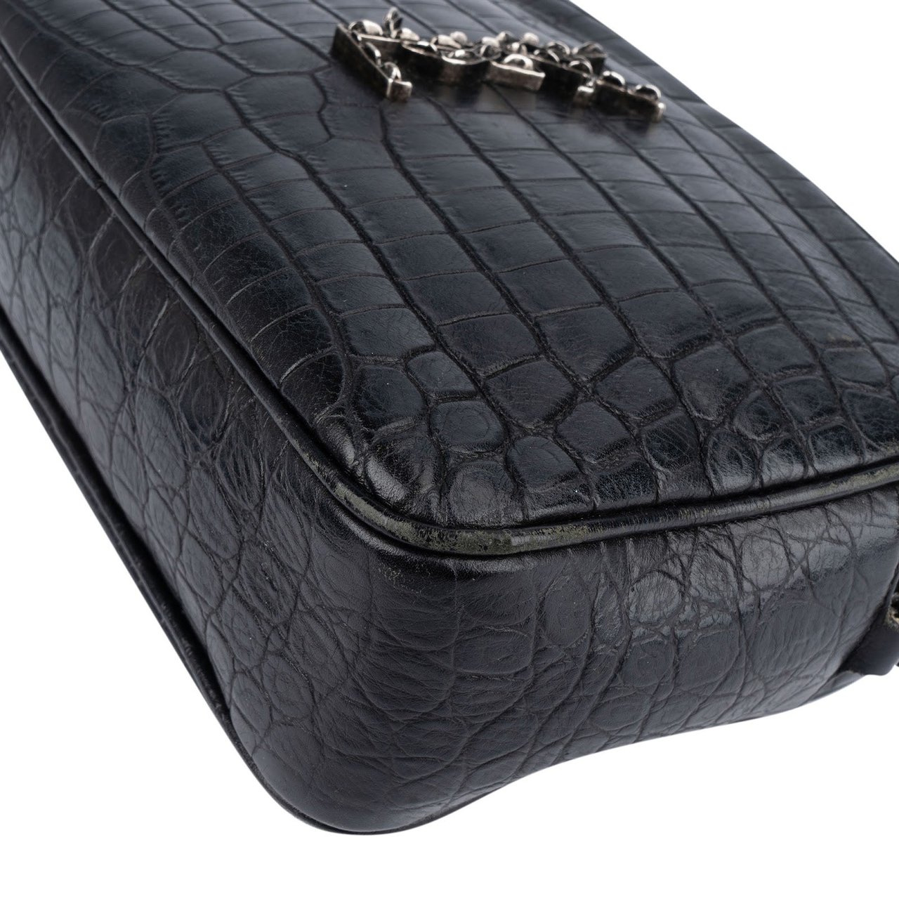 Saint Laurent Saint Laurent Croc-Embossed Leather Lou Camera Crossbody Bag Zwart