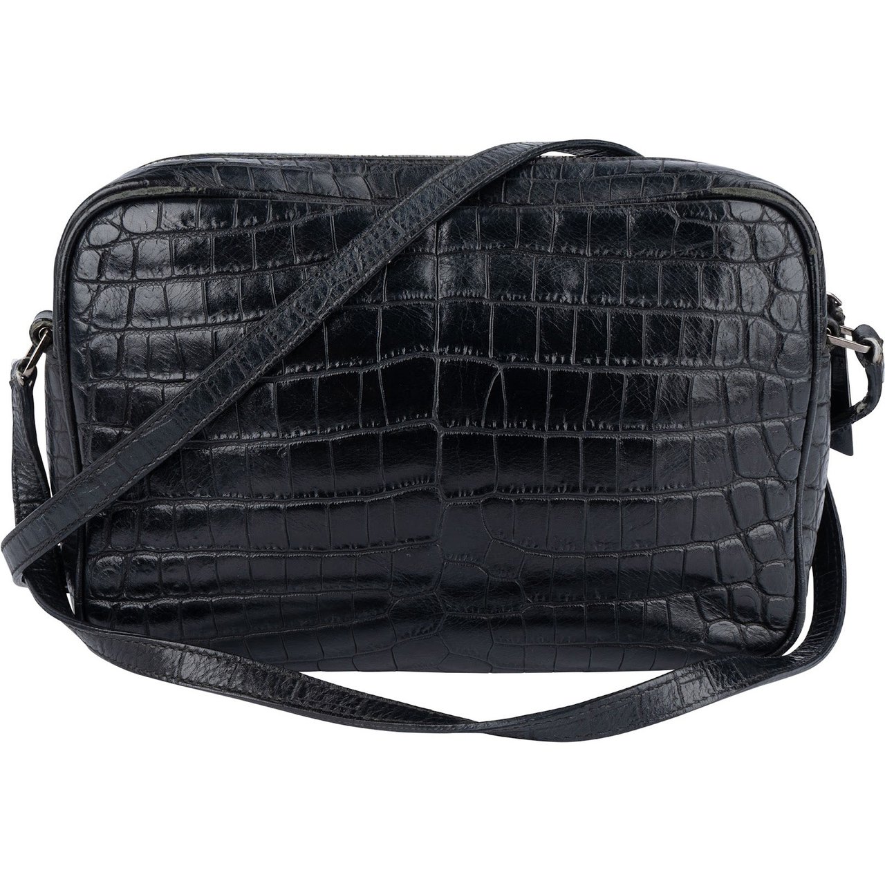 Saint Laurent Saint Laurent Croc-Embossed Leather Lou Camera Crossbody Bag Zwart