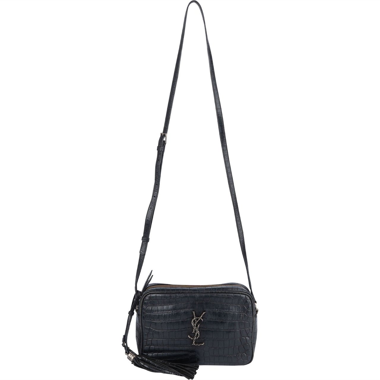 Saint Laurent Saint Laurent Croc-Embossed Leather Lou Camera Crossbody Bag Zwart