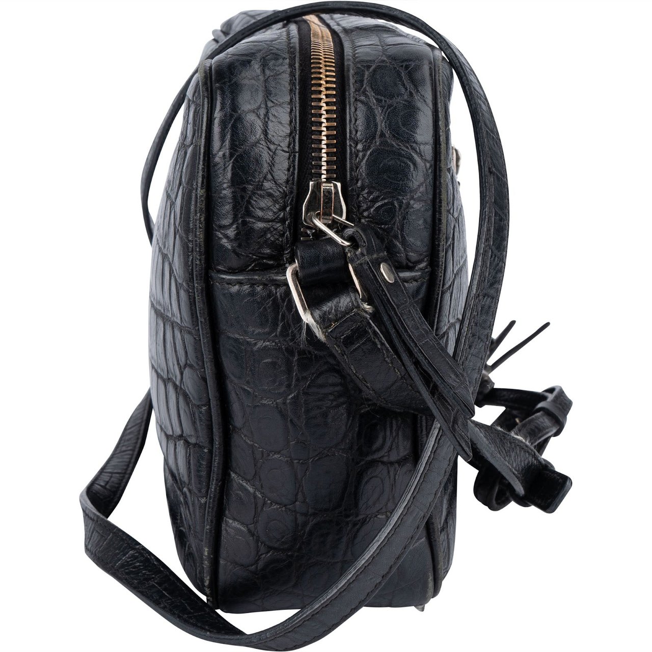 Saint Laurent Saint Laurent Croc-Embossed Leather Lou Camera Crossbody Bag Zwart