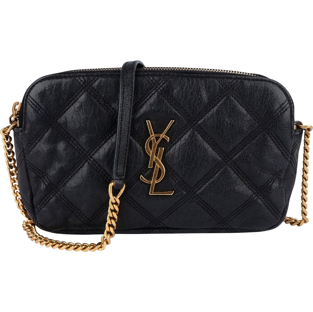 Saint Laurent Saint Laurent Black Quilted Leather Becky Crossbody Bag Zwart