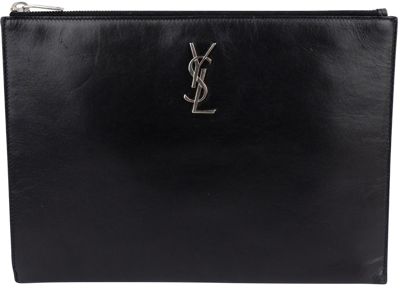 Saint Laurent Saint Laurent Black Leather Clutch Zwart