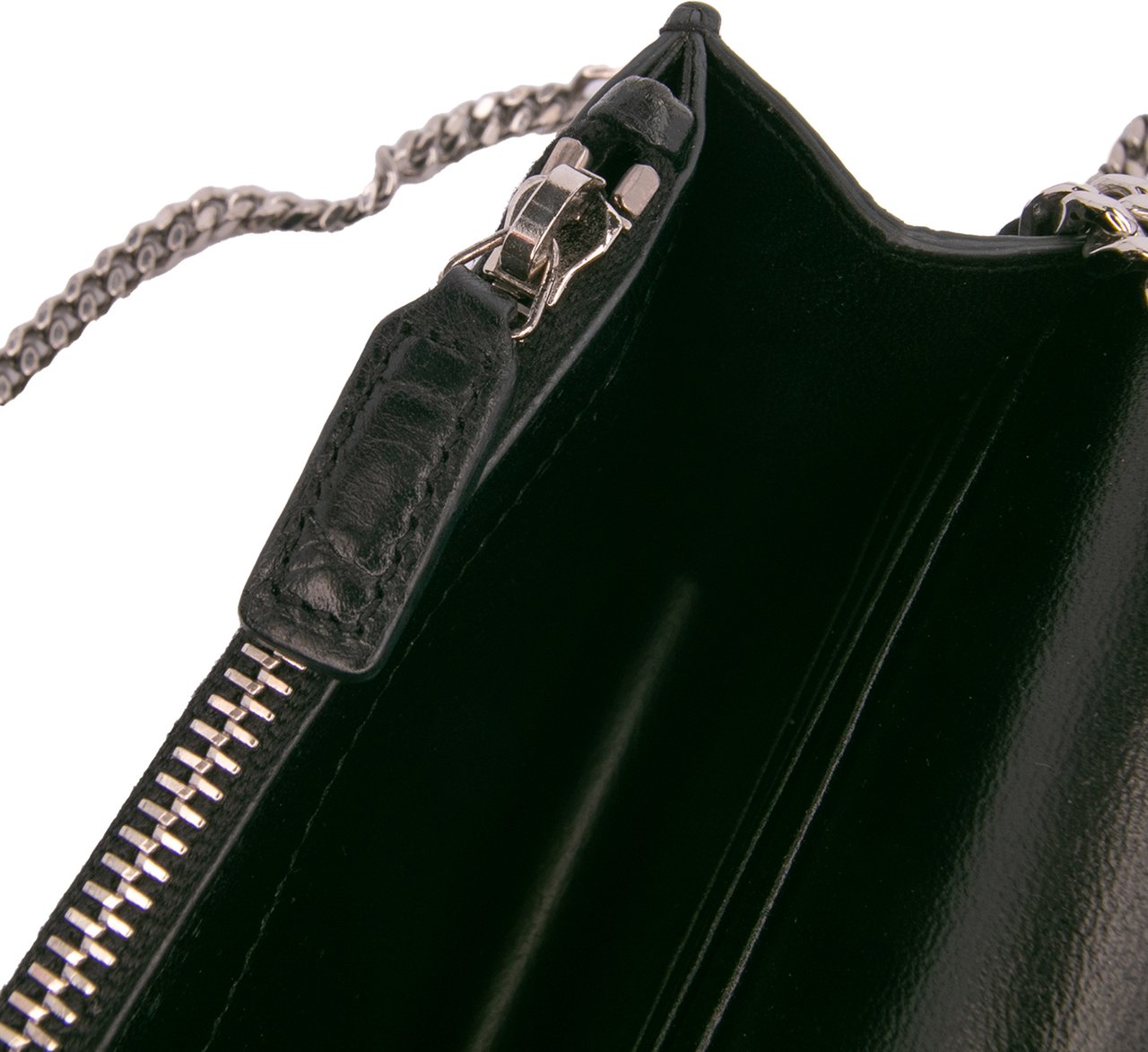 Saint Laurent Croc Embossed Leather Monogram Kate Tassel Wallet on Chain Zwart