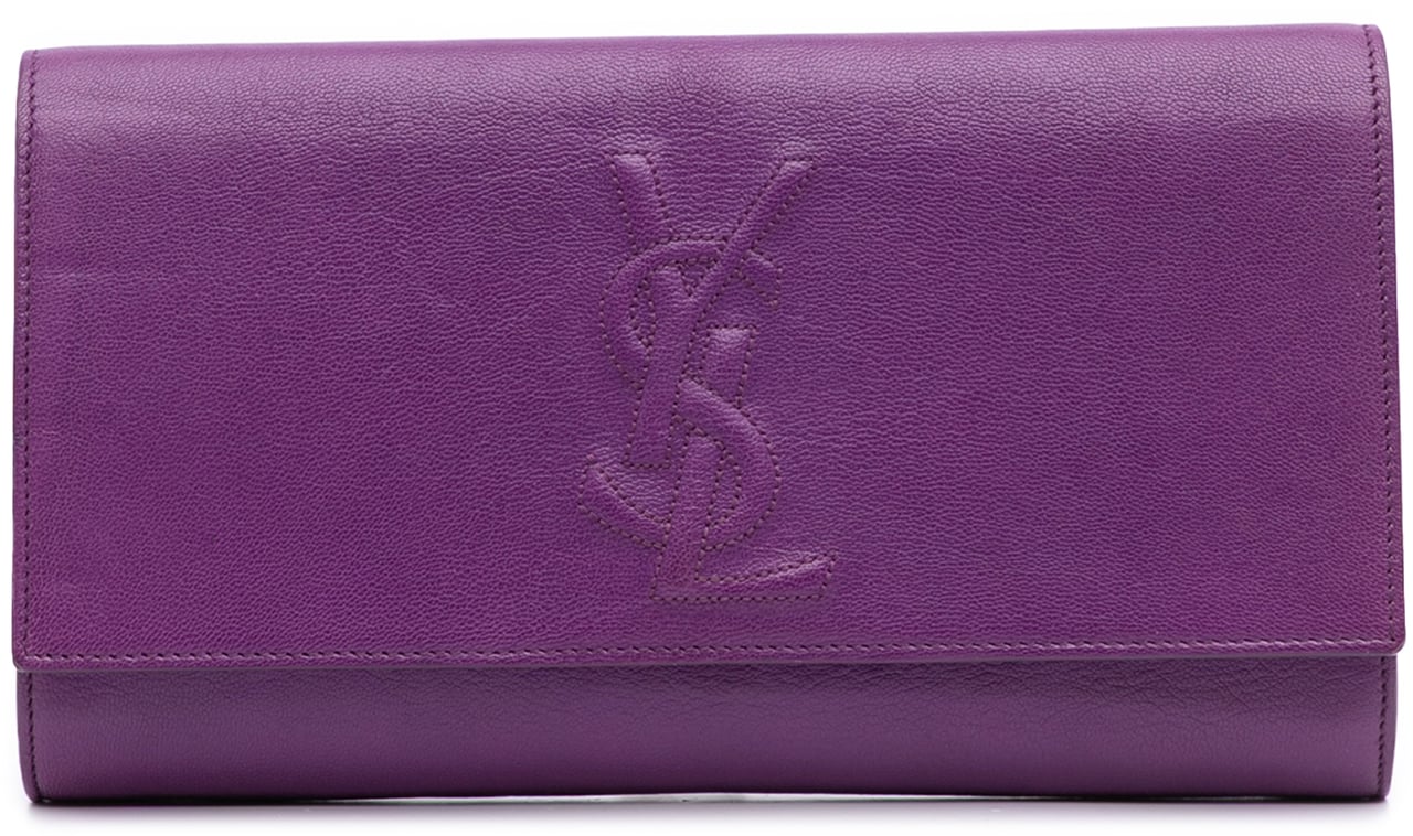 Saint Laurent Large Leather Belle de Jour Clutch Paars