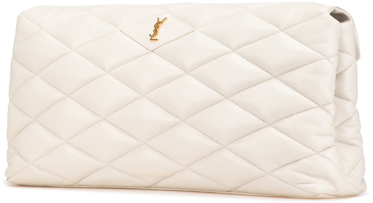 Saint Laurent Large Quilted Lambskin Sade Clutch Wit