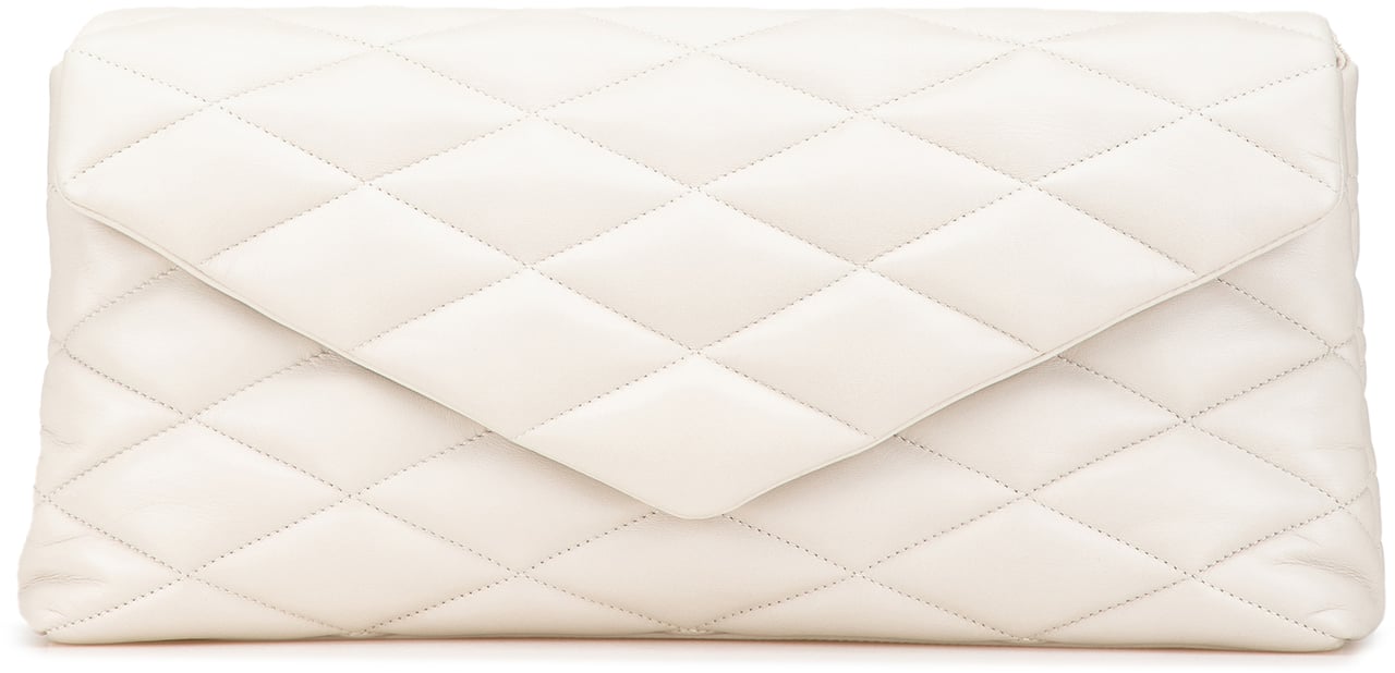 Saint Laurent Large Quilted Lambskin Sade Clutch Wit