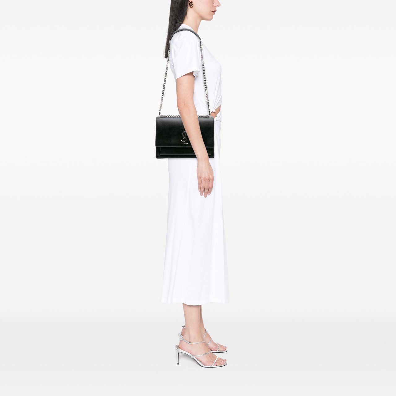 Saint Laurent Large Leather Monogram Sunset Crossbody Zwart