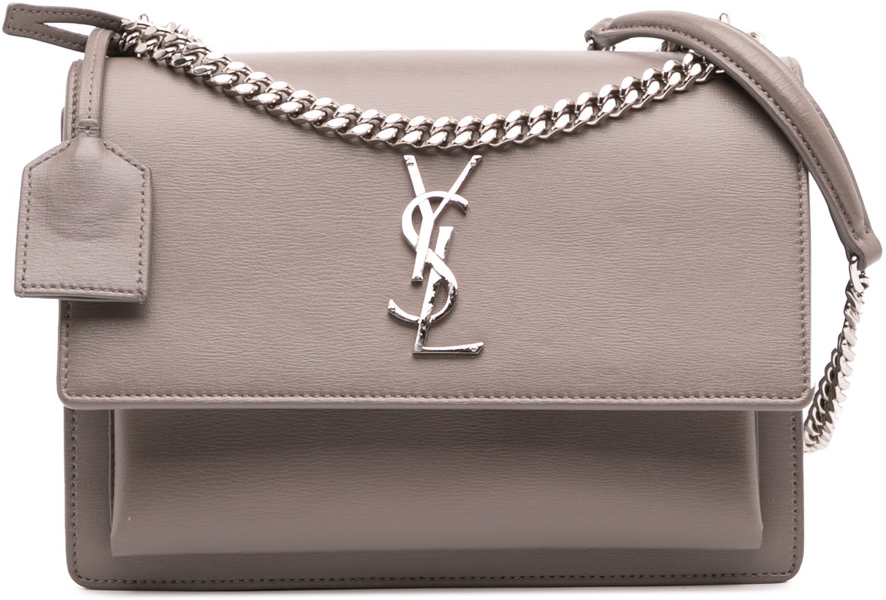 Saint Laurent Medium Leather Monogram Sunset Crossbody Grijs