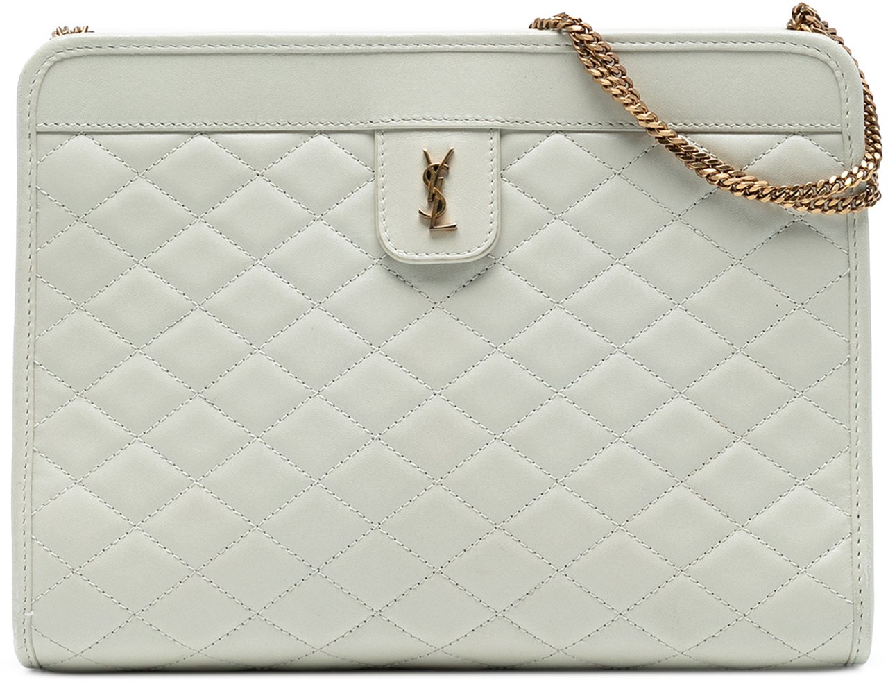 Saint Laurent Quilted Lambskin Monogram Baby Victoire Clutch on Chain Wit