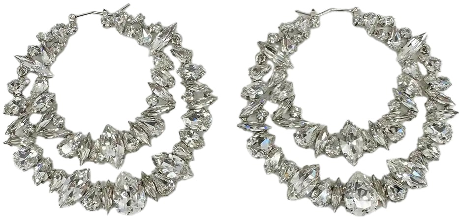 Saint Laurent Saint Laurent YSL Crystal Double Hoop Earrings / unworn Zilver