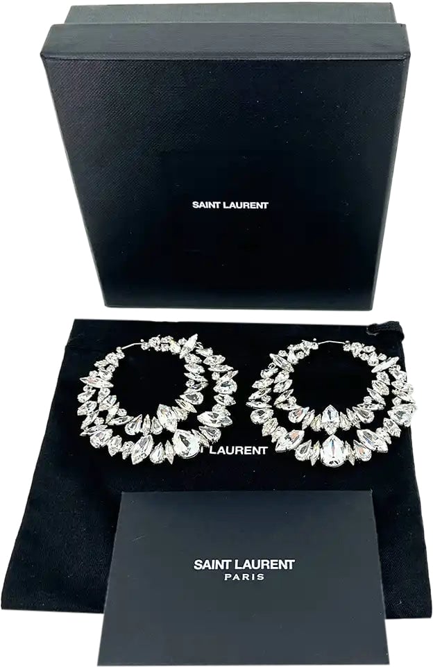 Saint Laurent Saint Laurent YSL Crystal Double Hoop Earrings / unworn Zilver