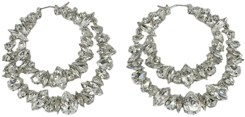 Saint Laurent Saint Laurent YSL Crystal Double Hoop Earrings / unworn Zilver