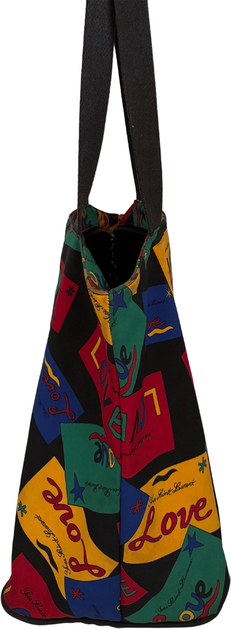 Saint Laurent Yves Saint Laurent Love Printed Nylon Handbag Colorful / good Zwart