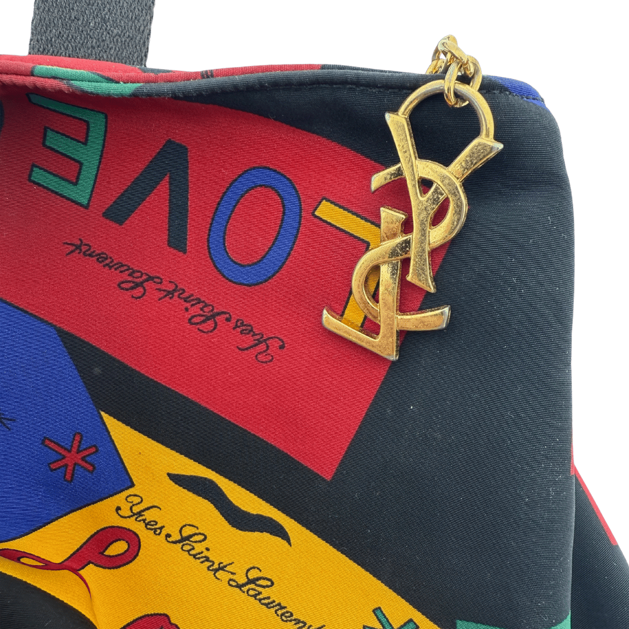 Saint Laurent Yves Saint Laurent Love Printed Nylon Handbag Colorful / good Zwart
