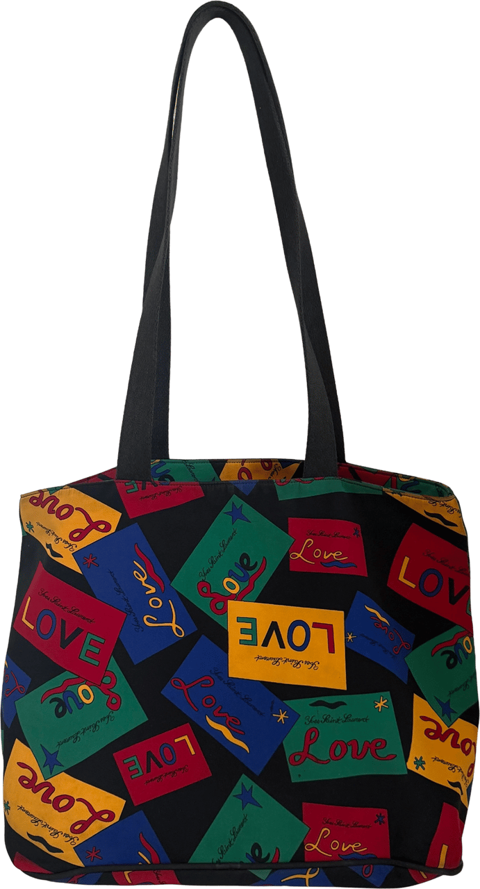 Saint Laurent Yves Saint Laurent Love Printed Nylon Handbag Colorful / good Zwart