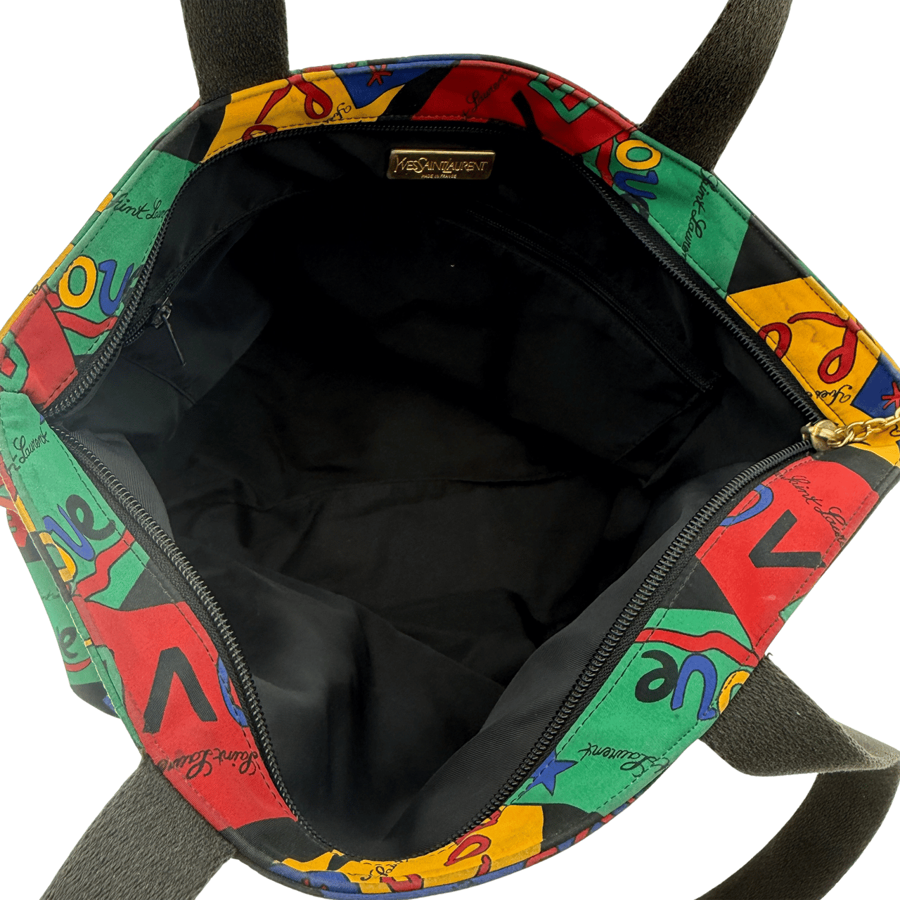 Saint Laurent Yves Saint Laurent Love Printed Nylon Handbag Colorful / good Zwart