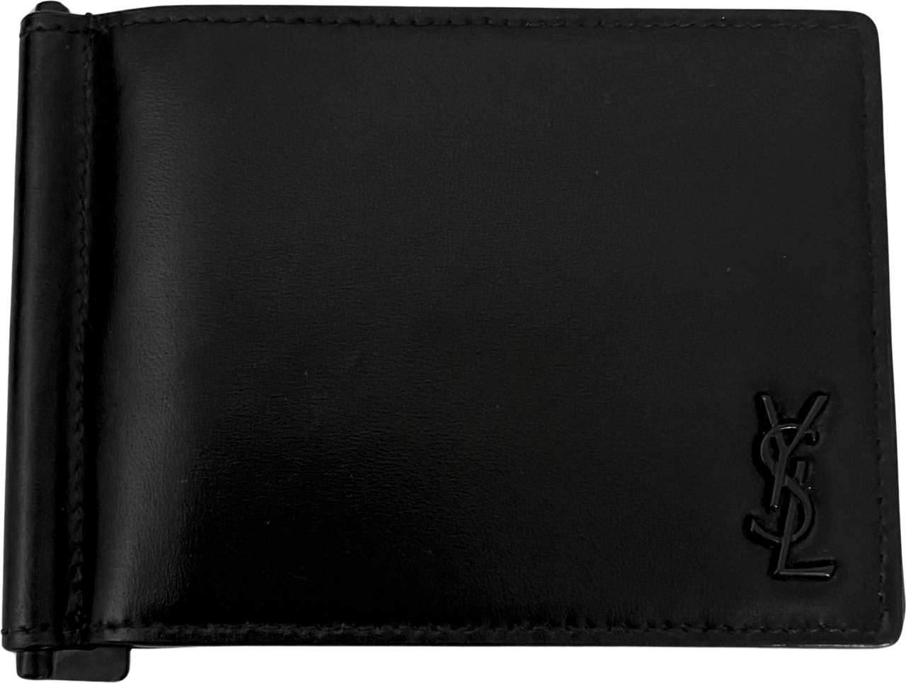 Saint Laurent Saint Laurent Tiny Cassandre wallet with money clip in matte leather, black/ like new Zwart