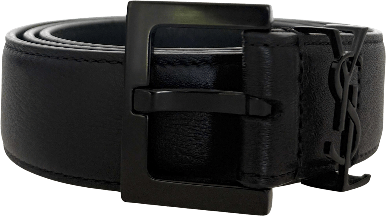 Saint Laurent Saint Laurent Cassandre belt in shiny Saint Laurent box leather with square buckle Black / very good Zwart