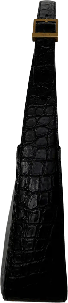 Saint Laurent Saint Laurent LE 5 À 7 glänzendes Leder Krokodilprägung Schwarz / sehr gut Zwart