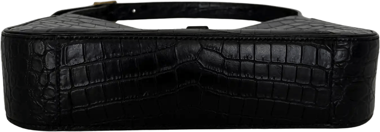 Saint Laurent Saint Laurent LE 5 À 7 glänzendes Leder Krokodilprägung Schwarz / sehr gut Zwart