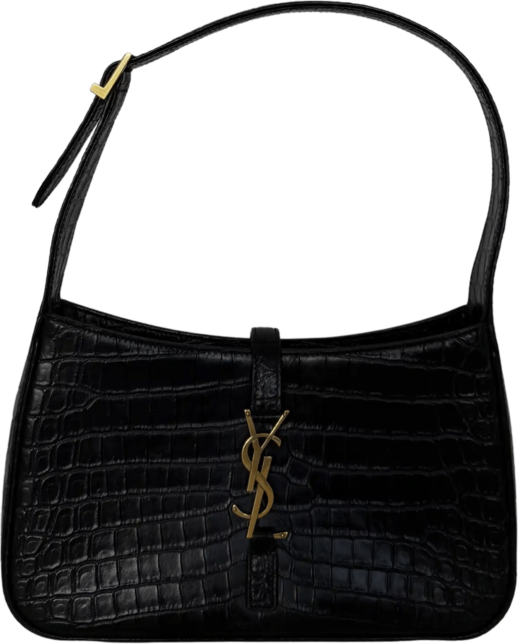 Saint Laurent Saint Laurent LE 5 À 7 glänzendes Leder Krokodilprägung Schwarz / sehr gut Zwart