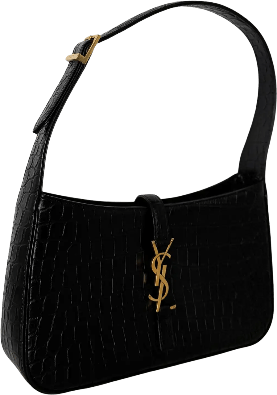 Saint Laurent Saint Laurent LE 5 À 7 glänzendes Leder Krokodilprägung Schwarz / sehr gut Zwart