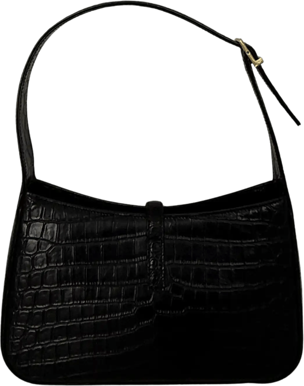 Saint Laurent Saint Laurent LE 5 À 7 glänzendes Leder Krokodilprägung Schwarz / sehr gut Zwart