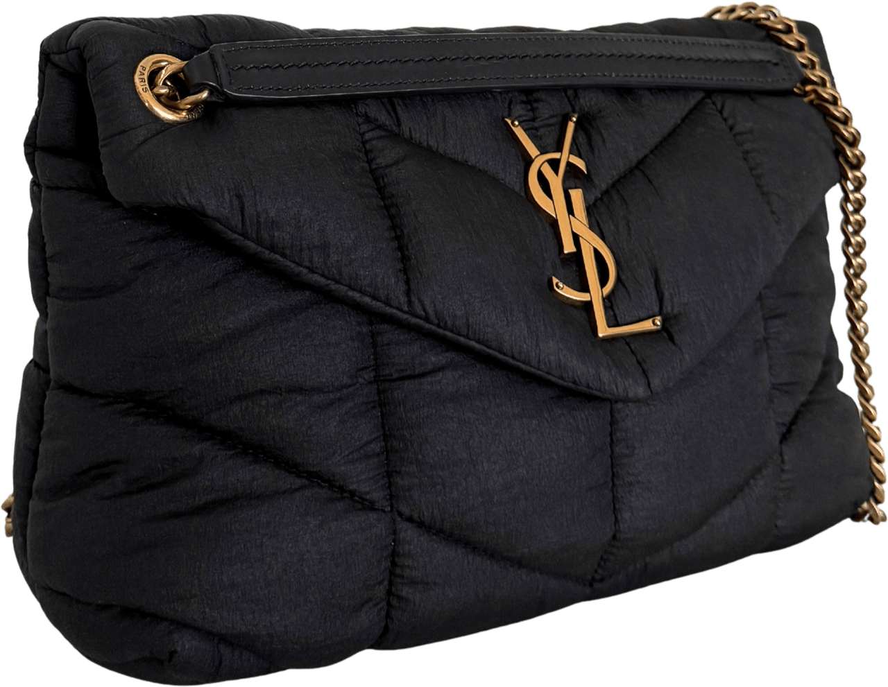 Saint Laurent Saint Laurent Puffer Small Nylon Schultertasche Schwarz / sehr gut Zwart