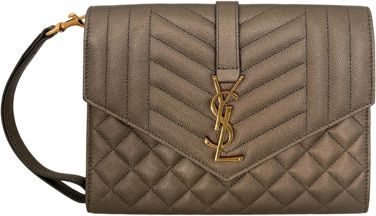 Saint Laurent Saint Laurent Envelope Tasche mit Überschlag Metallic Taupe / neuwertig Taupe