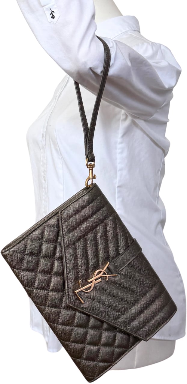 Saint Laurent Saint Laurent Envelope Tasche mit Überschlag Metallic Taupe / neuwertig Taupe