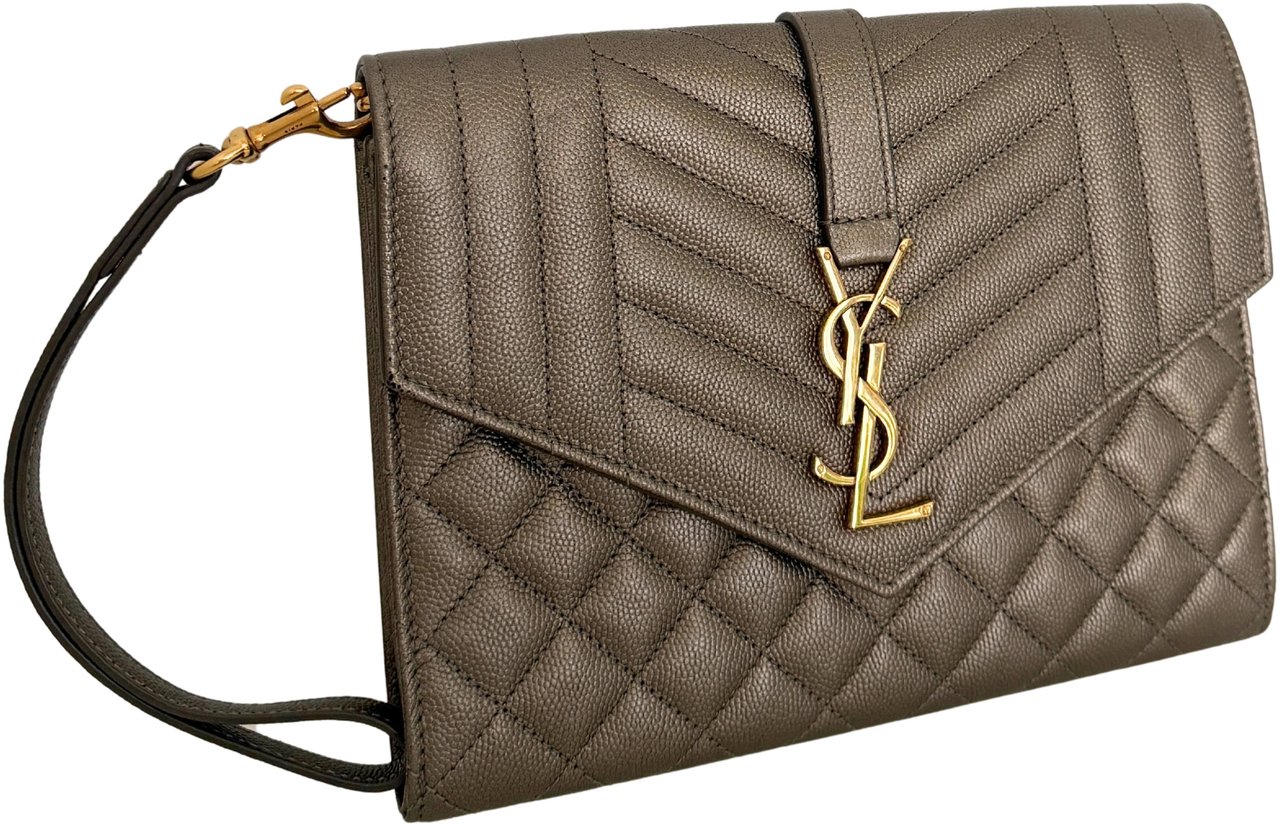 Saint Laurent Saint Laurent Envelope Tasche mit Überschlag Metallic Taupe / neuwertig Taupe