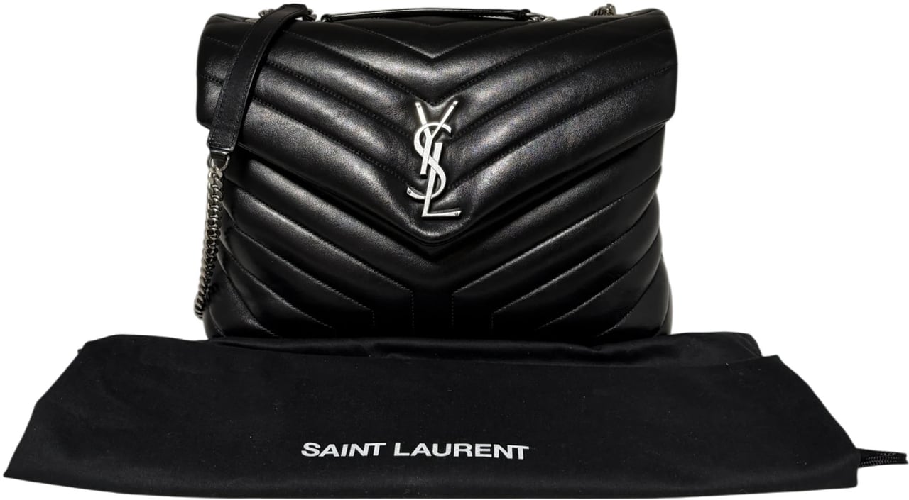 Saint Laurent Saint Laurent LouLou Medium Leder schwarz silberne Hardware / sehr gut Zwart