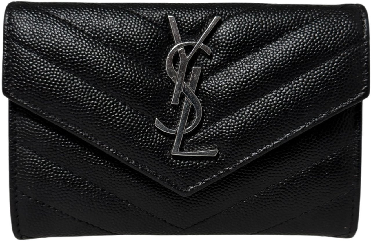 Saint Laurent Cassandre Geldbörse small Leder silberne Hardware / sehr gut Zwart