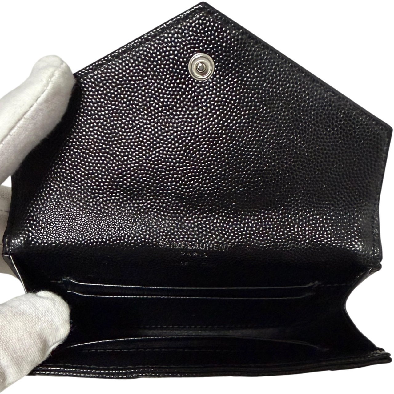 Saint Laurent Cassandre Geldbörse small Leder silberne Hardware / sehr gut Zwart