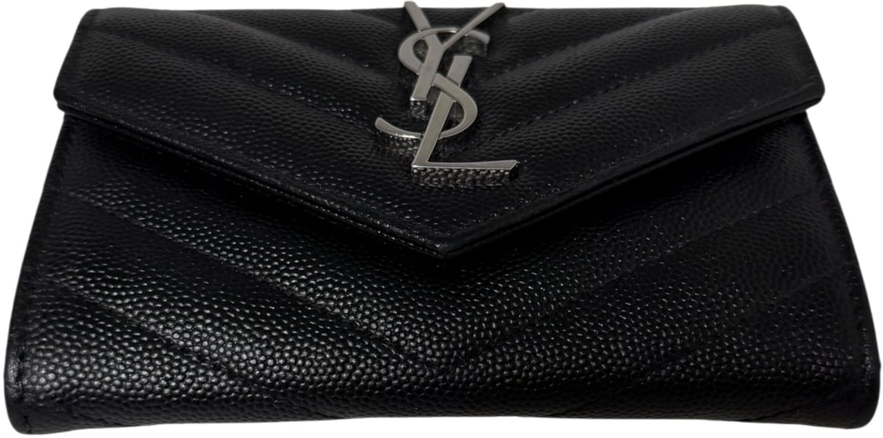 Saint Laurent Cassandre Geldbörse small Leder silberne Hardware / sehr gut Zwart