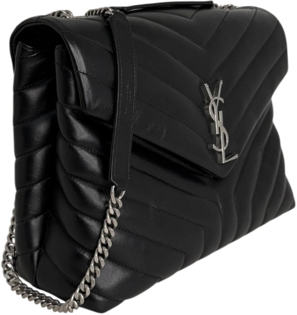Saint Laurent LouLou Medium Leder schwarz silberne Hardware Fullset Zwart