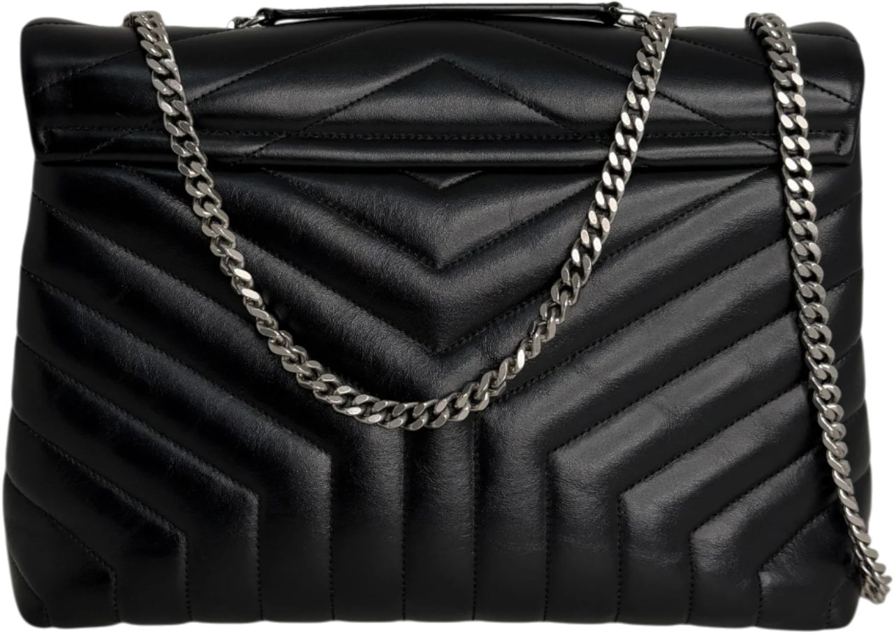 Saint Laurent LouLou Medium Leder schwarz silberne Hardware Fullset Zwart