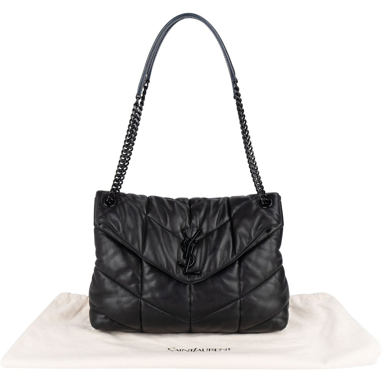 Saint Laurent Quilted Lambskin Medium Puffer Crossbody Bag Zwart