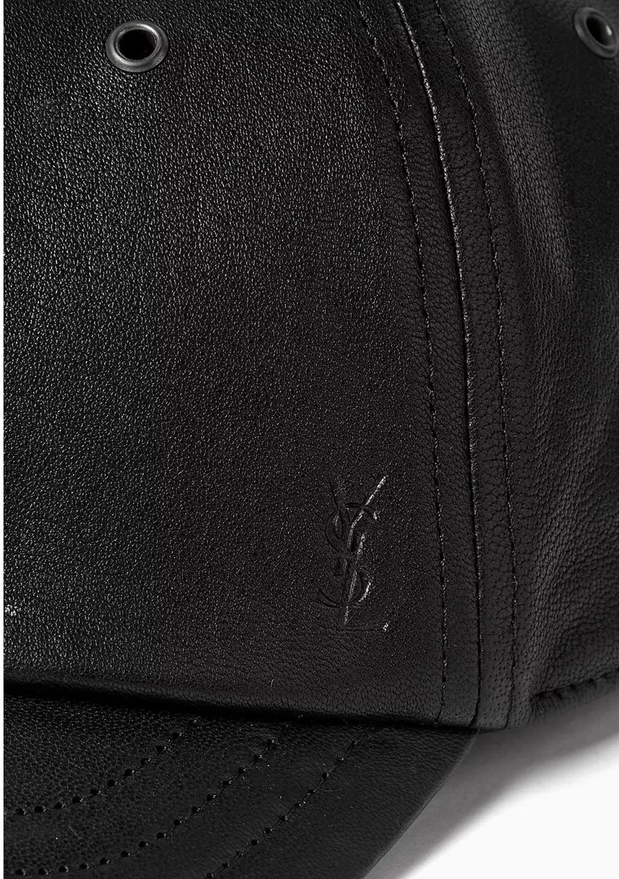 Saint Laurent Saint Laurent Cassandre Leather Cap Zwart