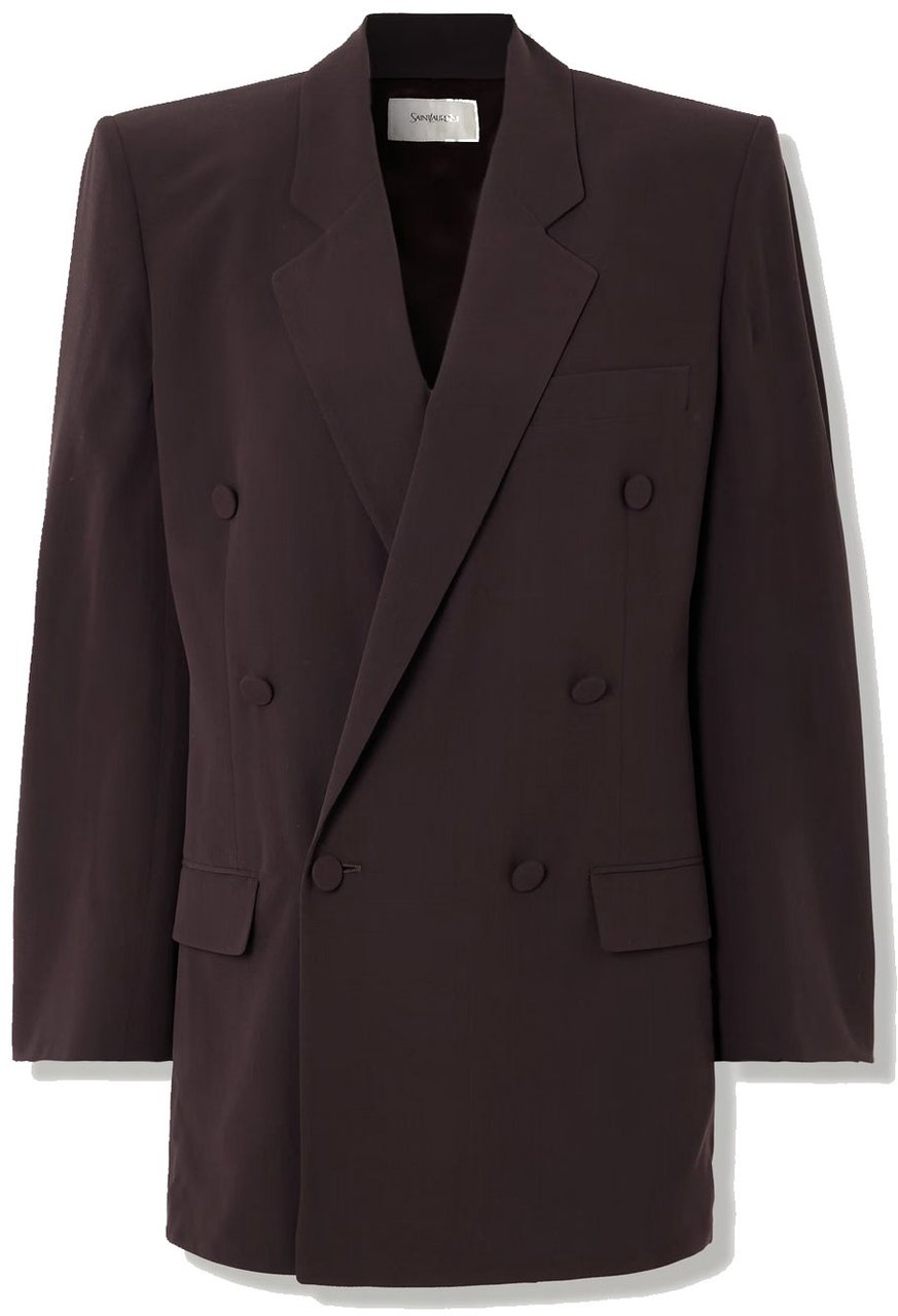 Saint Laurent Saint Laurent Double-Breasted Silk-Crepe Blazer Bruin