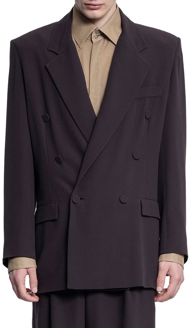 Saint Laurent Saint Laurent Double-Breasted Silk-Crepe Blazer Bruin