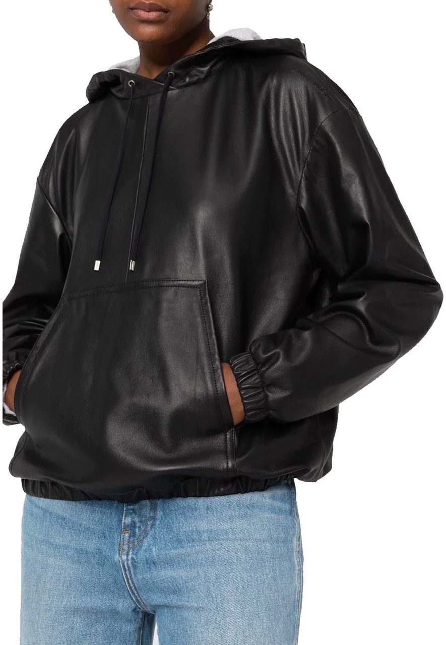 Saint Laurent Leather Hoodded Top Zwart