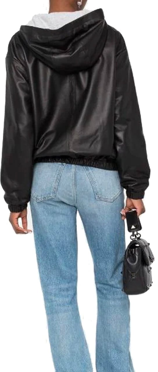 Saint Laurent Leather Hoodded Top Zwart