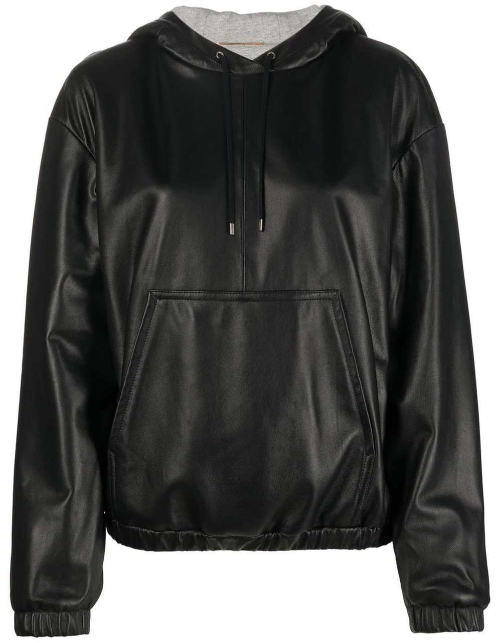 Saint Laurent Leather Hoodded Top Zwart