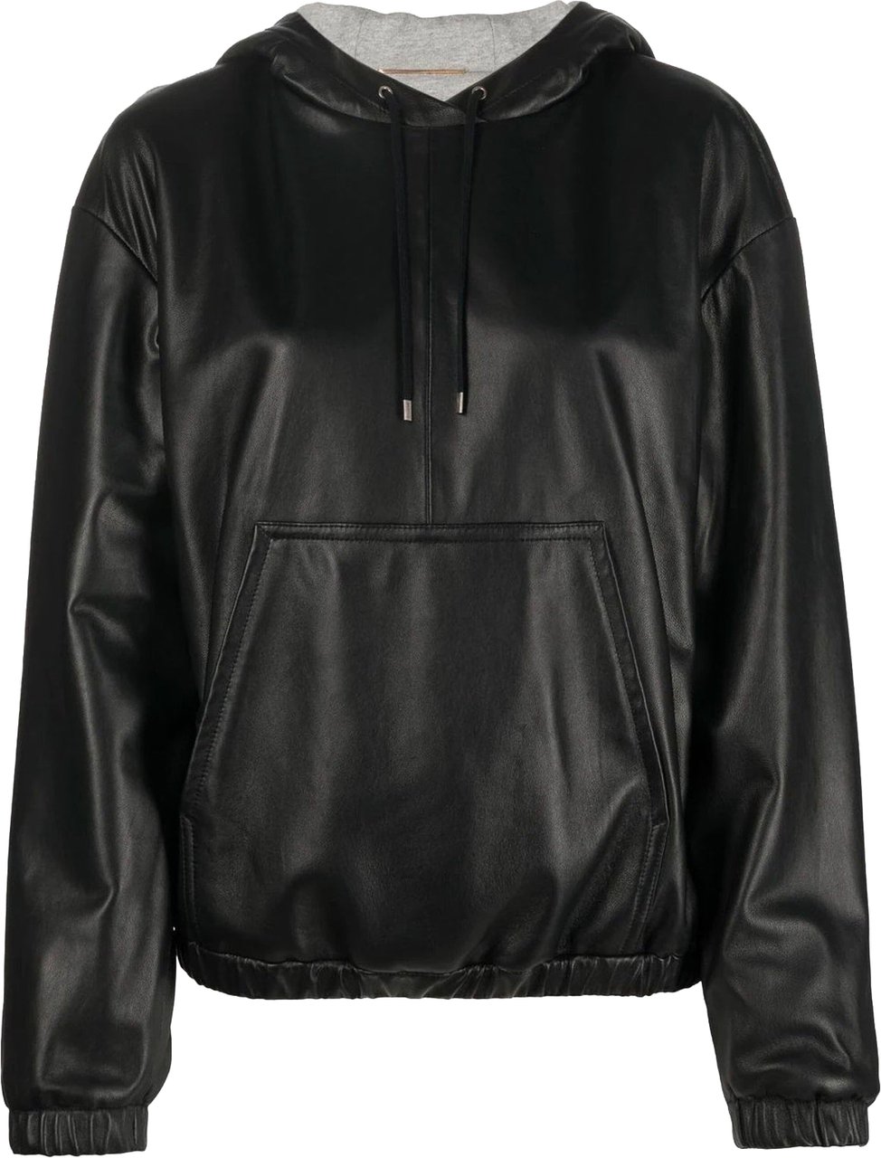 Saint Laurent Leather Hoodded Top Zwart