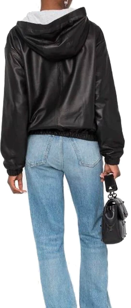 Saint Laurent Leather Hoodded Top Zwart