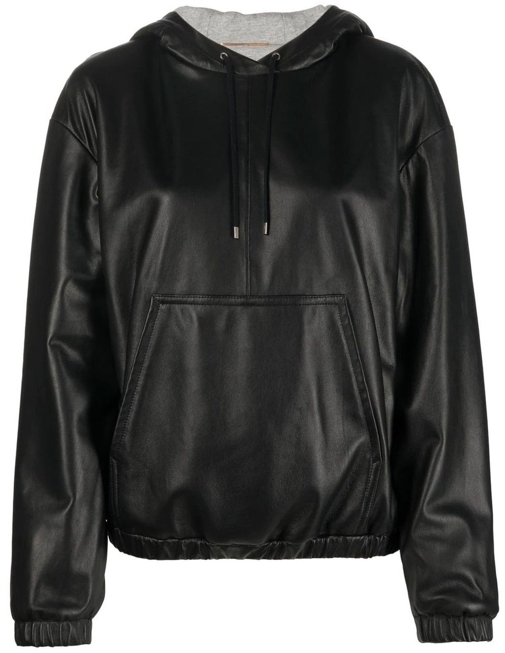 Saint Laurent Leather Hoodded Top Zwart