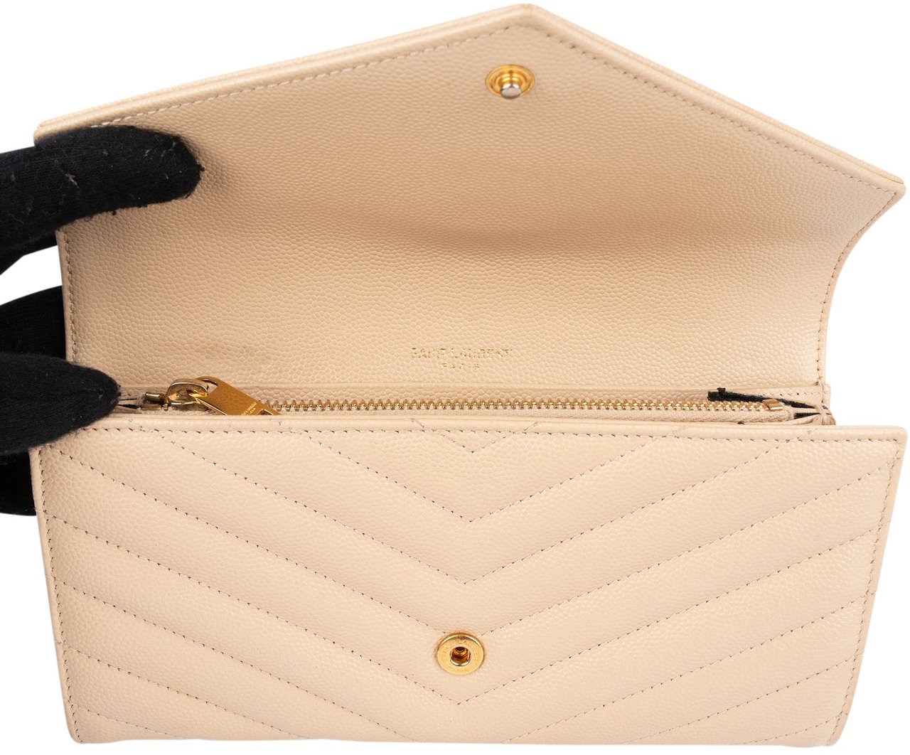 Saint Laurent Saint Laurent Grain de Poudre Leather Monogram Flap Wallet Beige