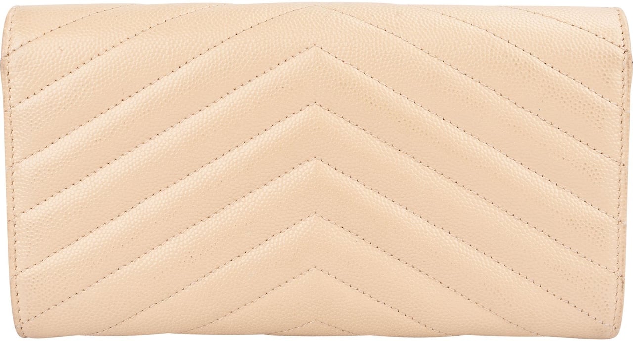 Saint Laurent Saint Laurent Grain de Poudre Leather Monogram Flap Wallet Beige